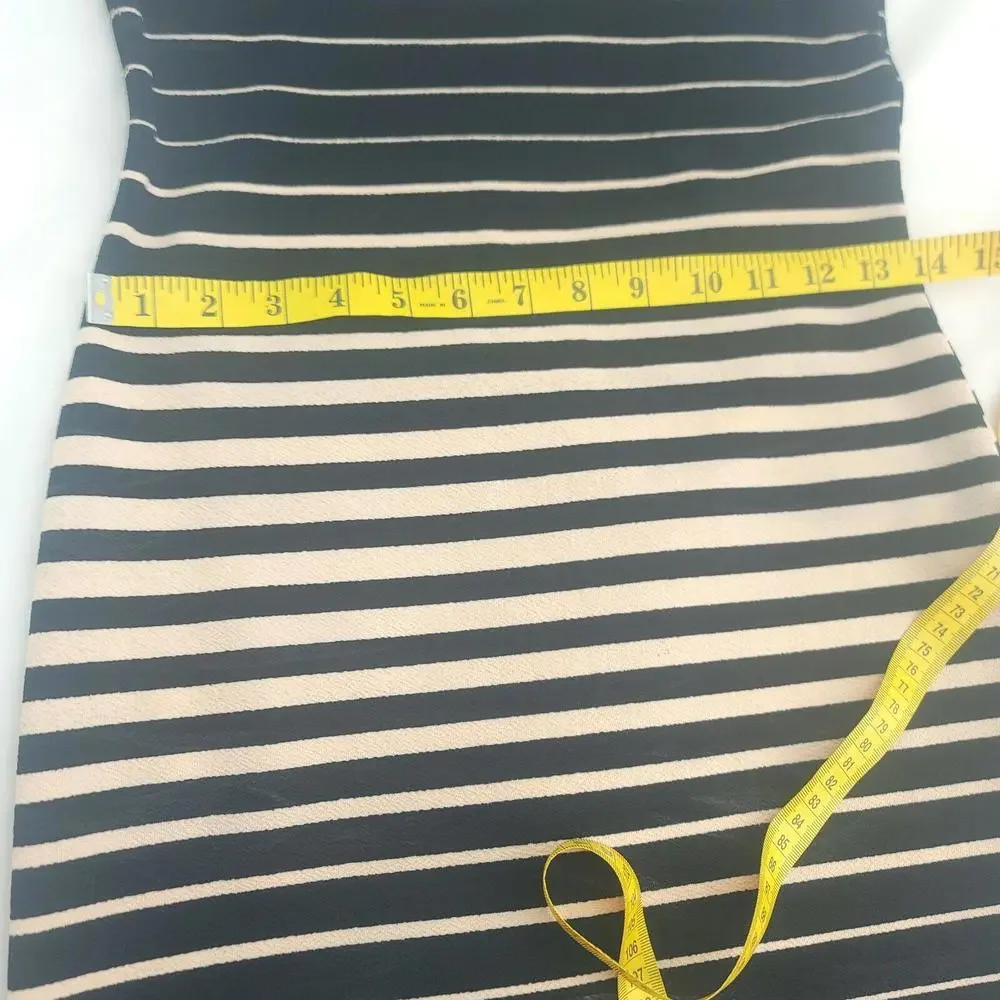 Brat Star Black Tan Horizontal Stripes Stretch Knit Size Medium A-line Dress